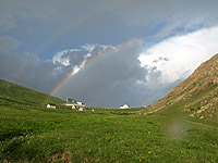 Pordoi - Passhöhe mit Regenbogen