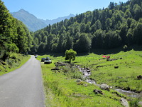 Ancizan - Westrampe unten Straße Wiese Bach